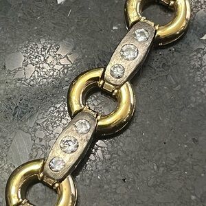 Victoria Wieck Vintage CZ Gold Silver Satin Shiny Circle link tennis bracelet